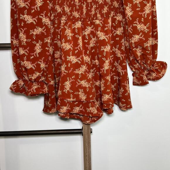 Altard State Long Sleeve Brown Floral Blouse Size Small - Picture 3 of 8